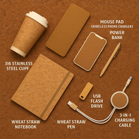 Carnet de notes de luxe en liège et cuir PU écologique, stylo, cadeau, clé USB personnalisée, câble, tasse, batterie externe pour entreprises