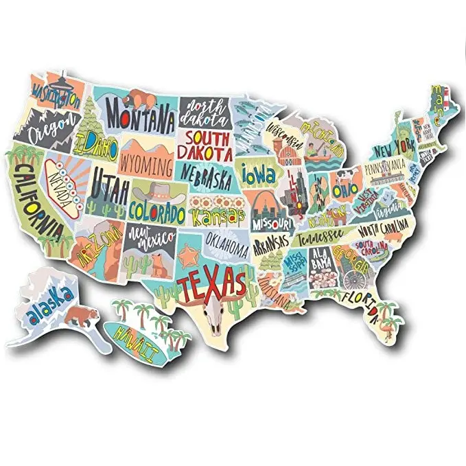 RV State Sticker Travel Map Country Visited Decal United States License Plate Non Magnet Road Trip Window Stickers