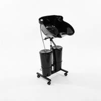 Fauteuil de lavage pour salon de beauté avec support en acier inoxydable, siège en cuir PU, double réservoir d'eau, conception mobile et puissante