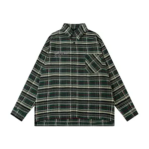 Factory Direct Front And Back Embroidery Tide Embroidery Men's Plaid Shirt Can Be Customized Embroidery