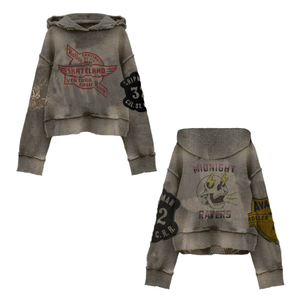Hochwertiger verkürzter Hoodie für Herbst mode Benutzer definierte Spinne für Puff Print 100% Baumwolle Bestickter roher Saum ohne Kordel zug - Product Image 4