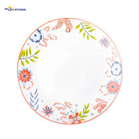 Assiette ronde en verre opale avec décor floral, plat de service en verre blanc résistant aux rayures pour la restauration et la mise en table de banquet