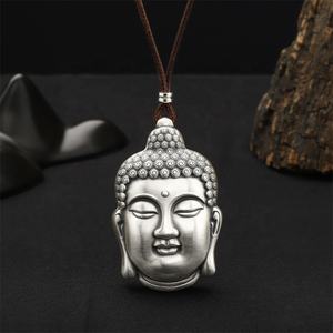 Collier pendentif vintage en <span class=keywords><strong>argent</strong></span> sterling 999, tête de <span class=keywords><strong>Bouddha</strong></span> thaïlandais porte-bonheur Amitabha - Product Image 5