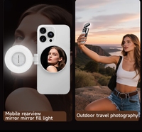 Lampe Selfie Magnétique 3W 800mAh Rechargeable, Anneau Lumineux de Poche à 3 Niveaux Réglables avec Miroir Intégré, Lumière d'Appoint Pliable pour Téléphone