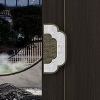 Manija de Puerta con Incrustaciones de Nácar Personalizadas, Herraje de Latón Geométrico de Lujo para Entrada Principal de Madera en Resorts de Alta Gama