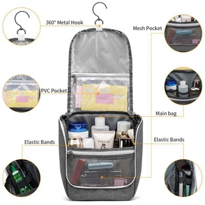 Bolsa Organizadora de Cosméticos de Malla Gris con Cierre de Cremallera, Gancho para Colgar, Asa Suave, Capacidad Media, Estuche de Almacenamiento Multifuncional - Product Image 3