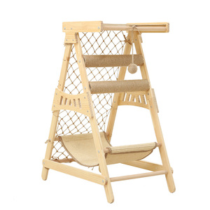 Estructura de madera maciza para gatos de 2 niveles, resistente al desgaste, con rascador, hamaca y nido para gatos de interior. - Product Image 3