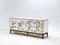 Meuble de Porche de Luxe Élégant en Laiton Forgé Sculpté, avec Pieds en Bois Massif et Feuille d'Or, Meuble Artistique Créatif pour Maison de Luxe