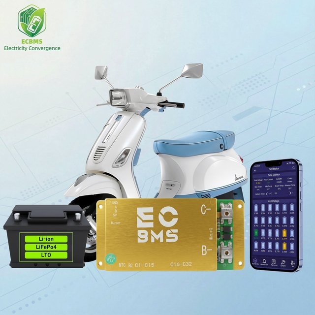 ECBMS Outdoor BMS Smart Fast Balance Low Temp Charge LiFePO4 Li-ion 18650 Electric Scooter Utility Cart