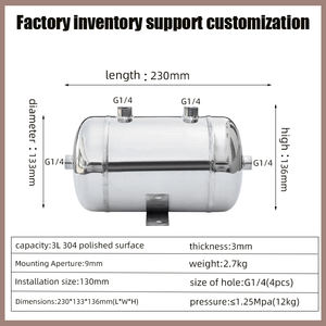Réservoir de stockage horizontal en acier inoxydable 5L pour compresseurs industriels Réservoir d'<span class=keywords><strong>air</strong></span> et d'<span class=keywords><strong>eau</strong></span> Réservoir sous <span class=keywords><strong>pression</strong></span> - Product Image 3
