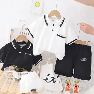 80-120cm Toddler Boys Clothing Simple Lapel Polo Shirt Shorts 2PCS Boys Outfit Summer Casual Cool Trendy Boys Clothing Sets 2024