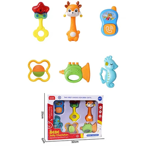 Nouveau-né infantile Silicone doux bébé cloche formation brosse à dents molaire <span class=keywords><strong>dent</strong></span> mâcher <span class=keywords><strong>hochet</strong></span> secouer anneau de dentition morsure bébé <span class=keywords><strong>hochet</strong></span> jouets 6 pièces enfants - Product Image 1