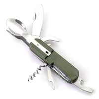 Ensemble de pique-nique de camping en plein air 7-en-1 en acier inoxydable écologique, vaisselle multifonctionnelle, couteau, fourchette et cuillère pliables pour les voyages