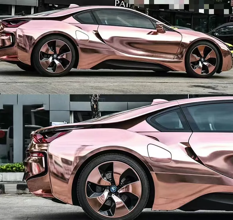 Nieuwe Verse Hoge Glanzend Chroom Spiegel Rose Goud Vinyl Car Wrap