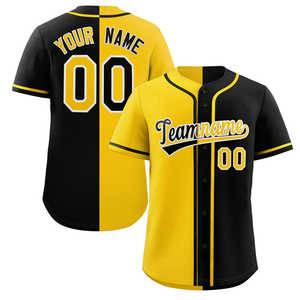 Maillot de baseball authentique personnalisé noir jaune-blanc à crochets fendus tendance - Product Image 1