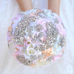 Bouquet de mariée romantique de mariage de luxe plein cristal <span class=keywords><strong>Diamante</strong></span> Vintage soie Rose perle décoration fleurs artificielles - Product Image 1