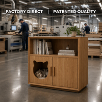 Table de chevet en bois pour chat, design cohabitation humain-animal, avec maisonnette cachée, meuble pour animaux de compagnie en pin massif pour salon