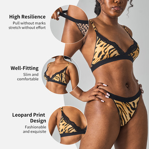 SK1359&SK1359-1 Set <span class=keywords><strong>Intimo</strong></span> Monopezzo a Vita Alta con Stampa Leopardata, Reggiseno Elasticizzato e Mutandine a Triangolo Delicate sulla Pelle - Product Image 5