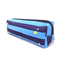 Pochette à crayons en polyester à rayures bleues, étui à fermeture éclair pour papeterie, sac de fournitures scolaires de 21,5 cm pour garçons