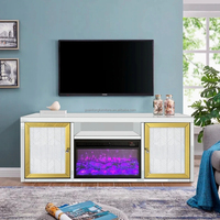 Meuble TV de luxe en bois MDF blanc avec miroir Meuble TV avec décor de cheminée Flammes multicolores et haut-parleur à dents bleues Muebles Meuble
