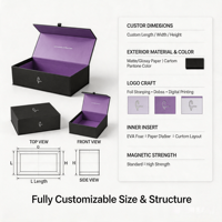 Boîte rigide élégante noire mate avec fermeture magnétique doublée violet vif pour la mode de boutique – Choix mondial