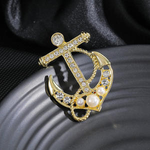 Modische Strass-Anker-Brosche Großhandel Nautischer Stil Schmuck Nischen-Perlen-Anker-Anstecknadel - Product Image 3