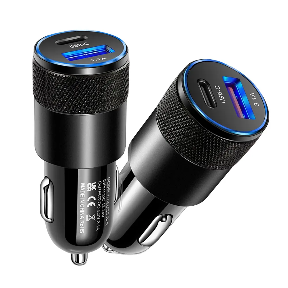 Competitive Price PD Car Charger 3.1A Fast Dual Usb Car Charger Quick Charge 3.0 Usb C Cigarette Socket Lighter