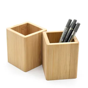 Logo personnalisé 100% porte-stylo en bambou naturel boîte de rangement de bureau pratique de haute qualité pour le bureau