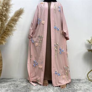 3D fiori tridimensionali ricamati maglia di garza allentata lturchia disegni Abaya nuovi arrivi turco <span class=keywords><strong>rosa</strong></span> abito da preghiera per le donne - Product Image 4