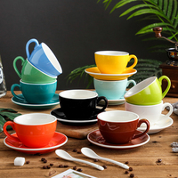 Vente en gros 75ml 200ml 250ml 300ml Tasse et assiette à thé Espresso Latte Ensembles de tasses à café en céramique imprimées avec logo personnalisé Tasse à cappuccino et soucoupe