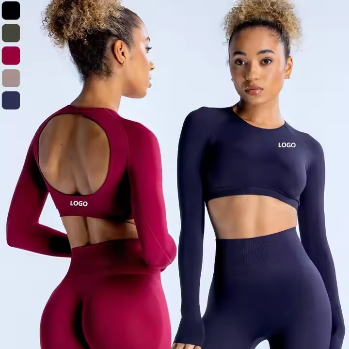 New Arrival Women Backless Crop Wholesale Gym Round Neck Fitness Long Sleeve Yoga Sportswear Workout Corset Tops