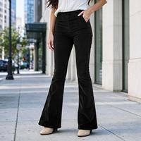 Celana Corduroy High Waist Flare Wanita, Celana Ribbed Pull-on untuk Studio, Aktivitas di Luar Ruangan, Musim Gugur