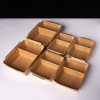Op maat bedrukte milieuvriendelijke kraftpapieren lunchbox met matte laminatie, dubbele compartimenten, geschikt voor sushi, noedels en kauwgomverpakkingen