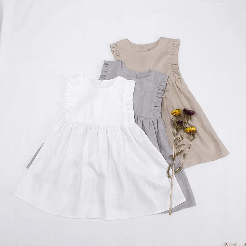 Robe d'été en coton et lin pour petites filles, vêtements de qualité supérieure, à la mode, en vrac, nouvelle collection 2020