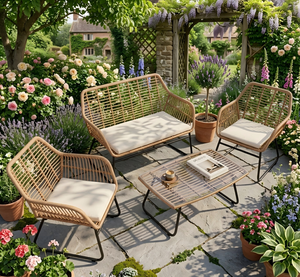 Ensemble <span class=keywords><strong>de</strong></span> <span class=keywords><strong>salon</strong></span> <span class=keywords><strong>de</strong></span> <span class=keywords><strong>jardin</strong></span> <span class=keywords><strong>en</strong></span> rotin et acier plein, 4 pièces, durable, avec coussins, table <span class=keywords><strong>en</strong></span> <span class=keywords><strong>verre</strong></span> <span class=keywords><strong>trempé</strong></span> pour patio et balcon - Product Image 4