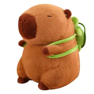 Wholesale Different Sizes Animal Fluffy Brown Capybara Baby With Turtle Backpack Cute Fat Capybara Plush Toy
