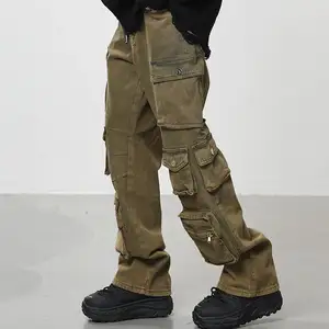 Men's Spring And Autumn Men's Trousers Cargo Pocket Plain Comfort Breathable Work Casual Daily Fashion Gree