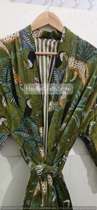 Robe longue en velours à imprimé animal vert, col châle, manches trois quarts, imprimé numérique, pour l'été - Product Image 6