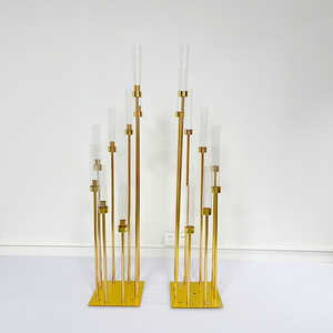 Tempat lilin bulat akrilik Modern lantai tinggi perak 8 bagian tengah meja Candelabra - Product Image 5