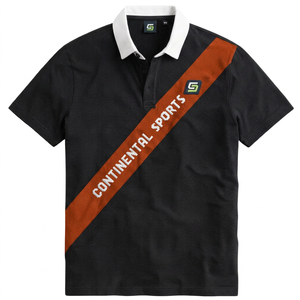 Camisa Negra de Manga Corta para Hombre, con Logotipo Diagonal Estampado, Transpirable, Diseño Deportivo Informal, Cierre de Botones, Rayas, 100% Algodón - Product Image 6