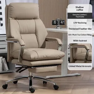 Silla de Oficina Ejecutiva de Respaldo Alto Reclinable de Cuero con Reposapiés y Base Cromada - Product Image 2
