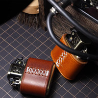 EA541 Étuis à briquets ovales vintage en cuir tanné végétal marron/café, vierges, étanches, avec clip, personnalisables avec logo