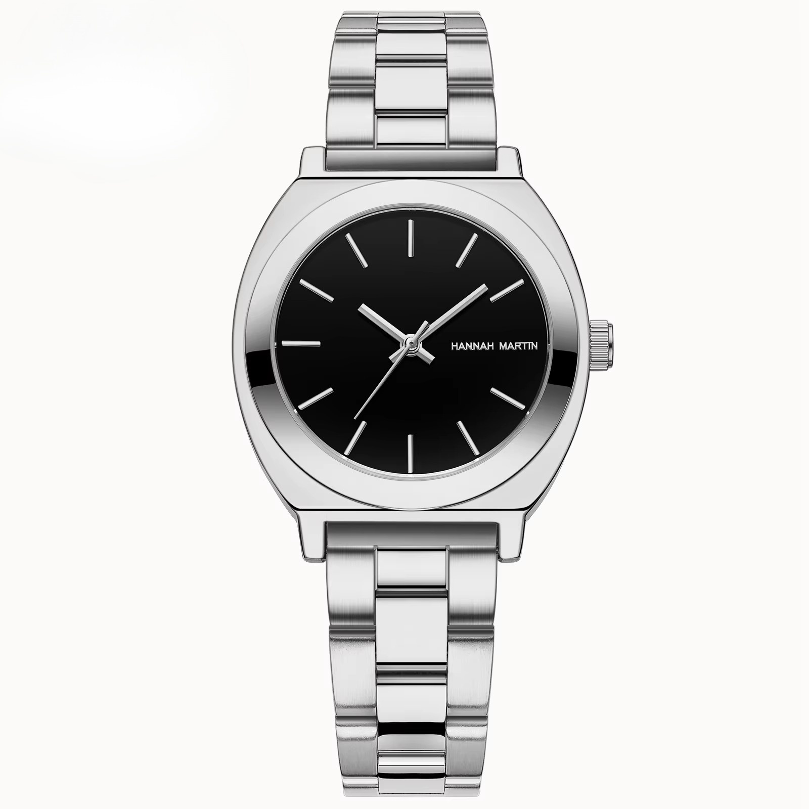 Bracelet argenté, cadran noir