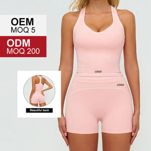 TZ7028-2 2 Parça Spor Kıyafet Kolsuz Crop Top Fitness Yoga Atlet Yüksek Bel Şort Tayt Takımları Spor Giyim Seti - Product Image 3