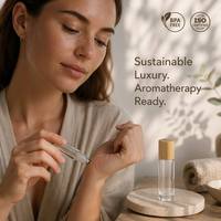 Flacon roll-on en verre transparent de 10 ml et 15 ml avec bouchon en bambou et bille en acier inoxydable pour huiles essentielles, aromathérapie et parfums