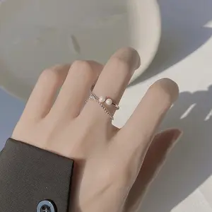 Double Crossed Pearl Ring For Women 925 Sterling Silver Index Finger Ring Open Ring Valentine's Day And Mother's Day Gifts