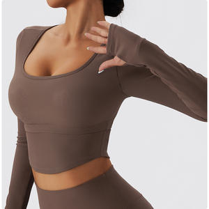 YHT 2022 New Winter Quick Dry <b>Long</b>-sleeved Low Neck Sports <b>Tops</b> and Leggings Yoga Sets Gym Clothing Women - Product Image 4