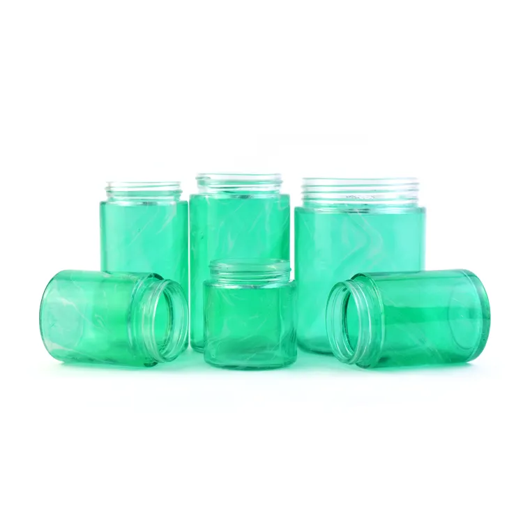 Frosted thủy tinh màu xanh lá cây jars'semi thủy tinh trong suốt Jar tùy chỉnh đầy màu sắc 4oz hoa lưu trữ childproof cap lọ thủy tinh xem qua