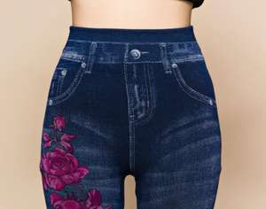 Jeans en denim très vendus pour femmes, leggings déchirés, leggings de fitness, imprimés de fleurs, jeggings slim - Product Image 6