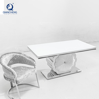 Table à manger moderne en verre super blanc, acier inoxydable, argent